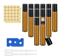ALIIP Marrón Botellas Roll On Cristal 10ml, 12 Piezas Botellas de Rodillos Rellenable, Botella de Rollon Fácil de Poner y Sacar, Botes de Cristal para Perfume,Aceites Esenciales,Masajes y Aromaterapia