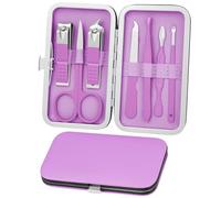 ALIIP Set de Manicura para Hombres Mujeres, 7Pcs Juego de Manicura Pedicura, Set de Cortaúñas de Acero Inoxidable, Herramientas de Cuidado de las Uñas,Kit de Pedicura de Regalo Amigos y Padres,Púrpura