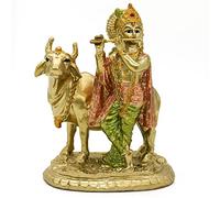 alikiki Estatua de Krishna del Dios hindú - Estatua de Krishna Juvenil de 5.3 Pulgadas y Estatua de la Vaca Sagrada - Estatuas de Buda Indio Pooja Mandir para decoración del hogar y Sala de Yoga