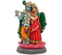 alikiki Estatua del Dios Indio Radha Krishna - 14 cm de Alto, Diosa hindú Radha y Dios Krishna Sculptur India Murti, artículo para el hogar, Oficina, Templo, mandir, Santuario, Altar, Pooja, artículo