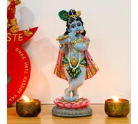 alikiki Estatua del Señor del Dios hindú Krishna - 21 cm de Alto, ídolo de la India Krishna, artículo de puja, Regalo para Diwali Indio, hogar, Altar, Templo, mandir, Sala de meditación, Estudio de