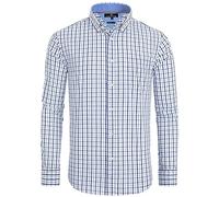Alimens & Gentle Camisa clásica con Botones para Hombre, Azul Marino, Cuadros pequeños, L