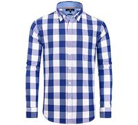 Alimens & Gentle - Camisas a Cuadros para Hombre, de Manga Larga, de algodón, Ajuste Regular, Camisas de Cuadros, Azul, Buffalo Check, XL