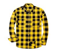 Alimens & Gentle Camisas Casuales de Franela a Cuadros de Manga Larga con Botones para Hombre, Cuadros Amarillos Brillantes, Large
