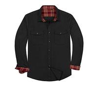 Alimens & Gentle Camisas Casuales de Franela a Cuadros de Manga Larga con Botones para Hombre, Franela Negra., Small