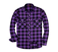 Alimens & Gentle Camisas Casuales de Franela a Cuadros de Manga Larga con Botones para Hombre, Tela a Cuadros violetas, Large