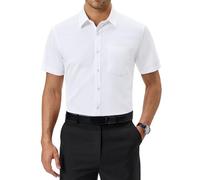 Alimens & Gentle Camisas de Vestir de Manga Corta para Hombre, Ajuste Regular, de bambú, elásticas, sin Arrugas, con Botones, Blanco (All White), Large