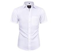 Alimens & Gentle Camisas de Vestir de Manga Corta para Hombre, sin Arrugas, Lisas, Casuales, con Botones, con Bolsillo, A-Blanco, Small