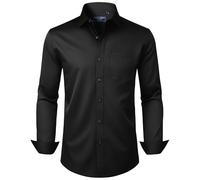 Alimens & Gentle Camisas de Vestir para Hombre, de Manga Larga, sin Arrugas, de algodón elástico, con Botones, Negro -, Medium