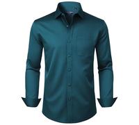 Alimens & Gentle Camisas de Vestir para Hombre, de Manga Larga, sin Arrugas, de algodón elástico, con Botones, Azul eléctrico, Large