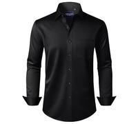 Alimens & Gentle Camisas de Vestir para Hombre, de Manga Larga, sin Arrugas, elásticas, Lisas, Formales, con Botones y Bolsillo, Negro -, XX-Large