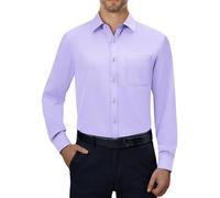 Alimens & Gentle Camisas de Vestir para Hombre, elásticas en 4 direcciones, de Manga Larga, con Botones, para Hombre, con Cuello, Casual, Formal, Color sólido, Púrpura Pálido, Large