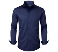 Alimens & Gentle Camisas de Vestir para Hombre, Manga Larga, Ajuste Regular, sin Arrugas, elásticas, de bambú, con Botones, Azul Marino, Large