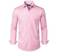 Alimens & Gentle Camisas de Vestir para Hombre, Manga Larga, Ajuste Regular, sin Arrugas, elásticas, de bambú, con Botones, Rosado, X-Large
