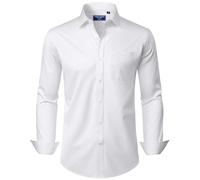 Alimens & Gentle Camisas de Vestir para Hombre, Manga Larga, Ajuste Regular, sin Arrugas, elásticas, de bambú, con Botones, Blanco (All White), Large