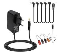 Alimentación 9V 1,5A para Pedal Guitarra con Cable Daisy Chain 5 Vías - Adaptador Corriente 100-240V Jack DC 2,1mm Centro Positivo, Compatible Boss Zoom Behringer DigiTech Efectos Guitarra Eléctrica