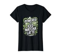 Alimentado por Iced Matcha Latte Energy Boost Camiseta gráfica económica, Mujer, Negro, M