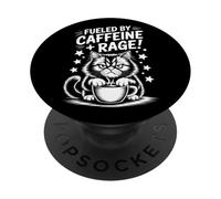 Alimentado por la rabia de la cafeína gato divertido y café PopSockets PopGrip Adhesivo