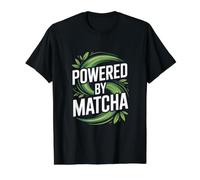 Alimentado por Matcha Leaf Swirl Energy Camiseta gráfica económica, Hombre, Negro, M