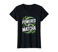 Alimentado por Matcha Leaf Swirl Energy Camiseta gráfica económica, Mujer, Negro, S