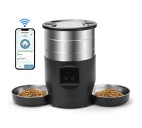 Alimentador automático para gatos con botón WiFi de 4,5 L, incluye dos cuencos de acero inoxidable, dispensador de comida inteligente para perros y gatos, alimentador para mascotas button black feeder