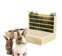 Alimentador de heno Bunny - Pastilla de Comida para Mascotas de Madera, Soporte de Hierba de Funciones múltiples, Caja de con tazones | Dispensador Duradero para Animales pequeños hámster coneño