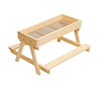 Alimentador de Mesa de Picnic de Pollo - estación de alimentación de Aves de Corral de Madera de Gran Capacidad con Fondo de Malla para Mantener la Comida y Seca y Resistente al Aire Libre para