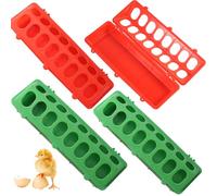 Alimentador de Pollitos de bebé, alimentador de codorniz 4pcs 12x4.5x3 Pulgadas Rojo y Verde Paloma/Polla de bebé con 16 Puertos de alimentación recargador fáciles de alimentación Resistente al Sol r