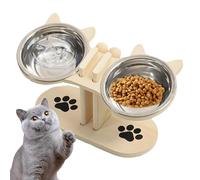 Alimentador De Tazón Doble para Mascotas Madera Elevada Ajustable 31x16x15cm Comederos Perro Elevado Comederos Perros Antideslizante para Gatitos como Cachorros Mascotas Mayores