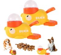 Alimentador lento en forma de pato amarillo, rompecabezas interactivo para perros, dispensador interactivo de golosinas para perros con 3 salidas de grano, cubiertas fáciles de limpiar (2 piezas)