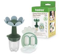 Alimentador Mordedor de Silicona para Bebé con Cubitera - Dispensador de Alimentos Antiahogo para Autoalimentación Segura - Libre de BPA - Diseño Ergonómico con Forma de Flor Azul - Haakaa