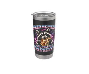 Aliméntame con pizza y dime que soy un mapache bonito Vaso térmico de acero inoxidable de doble pared