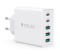 Alimentatore USB 40W, Caricabatterie con Spina Euro,Alimentatore Compatto | 5 Porte: USB-C + A, Compatibile con iPhone, Lettori di E-Book, Spazzolini Elettrici, Lettori MP3 e Smartphone