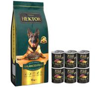 Alimento hipoalergénico para perros HEKTOR BALANCED Adulto 15 kg y Wild Farm Monoprotein Jabalí 6x400 g