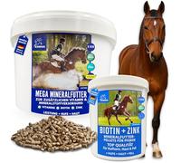 Alimento mineral para caballos y biotina, 5 kg, 1 kg, zinc, yodo, selenio, magnesio, levadura de cerveza, caballo, vitamina E, D, A, C, K, B12, I, B, vitaminas, alimento mineral, alimento para