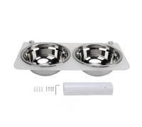 Alimentos para animales colgados hechos de tazón de acero inoxidable con soporte transparente contra inversión para cuencos para perros con soporte transparente para gatos y