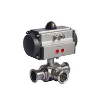 Alimentos seguros de 1 pulgada Sanitaria neumático agarre de la bola de la válvula DN25 3 maneras de actuación doble Tri-Clamp de bola neumática de acero inoxidable Válvula(Nero)