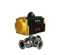 Alimentos seguros de 1 pulgada Sanitaria neumático agarre la bola válvula DN25 3 maneras actuación doble Tri-Clamp neumática acero inoxidable Válvula Conjunto de válvulas de control(Yellow)