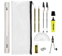 Alimos GCSE Juego Completo de papelería para exámenes con bolígrafos BIC, Juego de geometría y Estuche Transparente para lápices de Examen