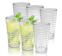 ALIMOTA - Juego de 6 Vasos de Plástico Resistente 385ml - Reutilizables, Lavables en Lavavajillas, Borde Reforzado Transparente - Ideal para Cócteles, Bebidas y Agua