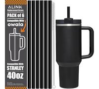 ALINK 6 pajitas reutilizables para vaso de viaje Stanley Adventure, pajitas de plástico compatibles con vasos Stanley de 40 oz negro