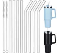 ALINK ALINK Pajitas de cristal de 31 cm de largo y 1 cm de diámetro para vasos de viaje Stanley Adventure Quencher de 40 oz, 8 unidades de pajitas de repuesto con 2 cepillos de limpieza, transparentes