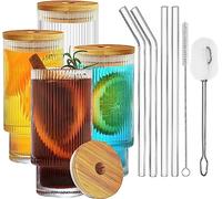 ALINK Juego de 4 vasos de cóctel, vasos de cerveza, bidón de cristal de café helado con pajita, 2 cepillos de limpieza, bidón para familia, camping, fiesta, bar (altura de relleno: 310 ml)