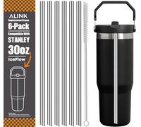 ALINK Pajitas de repuesto de acero inoxidable compatibles con vaso abatible Stanley Iceflow de 30 onzas, popote de metal reutilizable para tapa Stanly Iceflow de 30 onzas, apto para lavavajillas (30