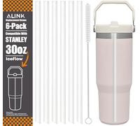 ALINK Pajitas de repuesto para vaso Stanley Iceflow de 30 onzas, paquete de 6 pajitas de plástico transparente reutilizables compatibles con taza Stanley IceFlow de 30 onzas con cepillo de limpieza
