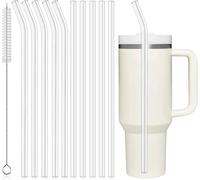 ALINK Paquete de 10 pajitas reutilizables de 31 cm para vasos Stanley de 30 oz-40 oz, 10 paquetes de pajitas largas de plástico con cepillo de limpieza, transparentes