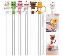 ALINK Paquete de 12 pajitas reutilizables y fundas para vaso de viaje Stanley Adventure de 40 oz, compatible con animales de jarra de agua Stanley de 40 oz, 30 oz, 20 oz y 14 oz