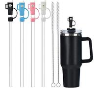 ALINK Paquete de 4 popotes de repuesto y colador de popotes para vaso Stanley de 40 onzas, 30 onzas, pajitas transparentes de plástico reutilizables de 12 pulgadas de largo para accesorios de taza Stanley, jarra de medio galón, más 2 cepillos de limpieza