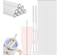 ALINK Paquete de 8 pajitas de plástico reutilizables con forma de corazón de 12 pulgadas para vaso Stanley Cup de 40 onzas y 30 onzas, bonitos popotes transparentes de repuesto extralargos con cepillo