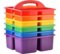 ALINK Plastic Storage Caddy Organizador con asa, paquete de 6 compartimentos, 3 compartimentos, suministros para profesores, aulas, organización, escritorio, manualidades, para colores infantiles